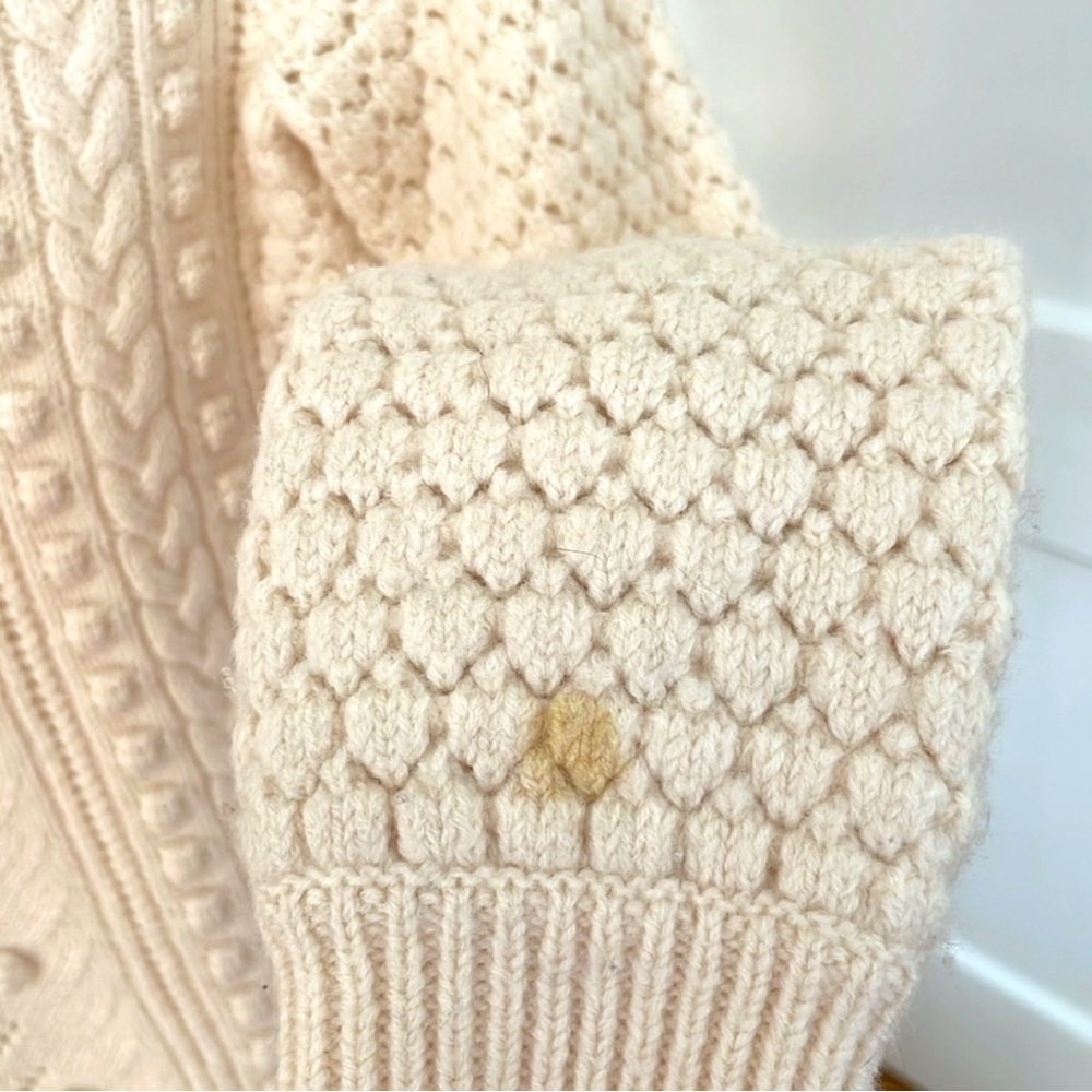 Sezane Ecru Cream Ivory Pom Poms Textured Knit Sweater Crewneck XS Wool - Picture 7 of 10